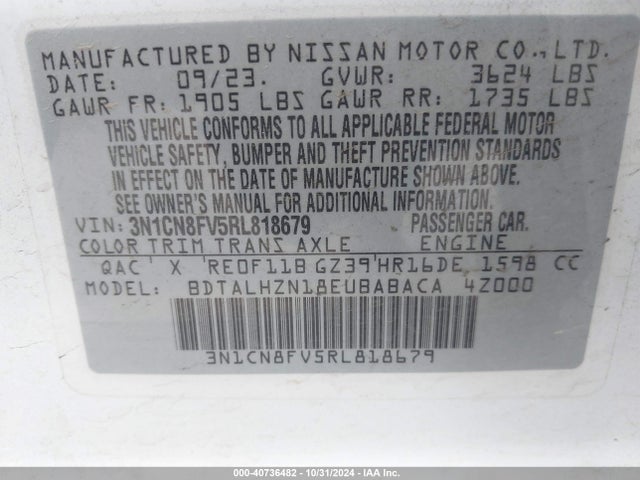 Nissan Versa 1.6 Sr 2024 3N1CN8FV5RL818679 Image 9