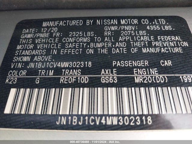 JN1BJ1CV4MW302318 Nissan Rogue Sport Sl Fwd Xtronic Cvt