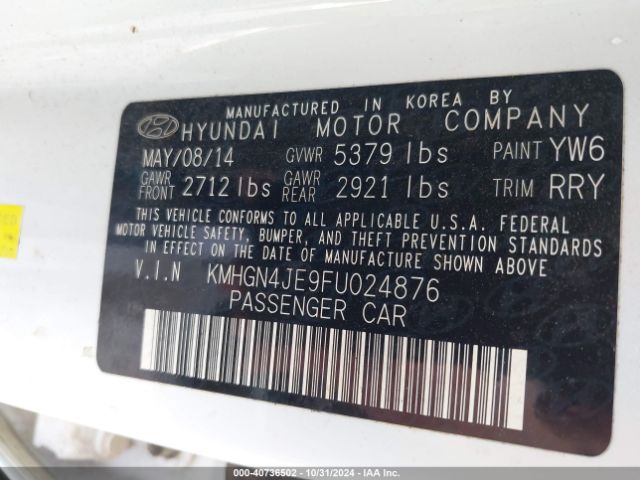 KMHGN4JE9FU024876 Hyundai Genesis 3.8