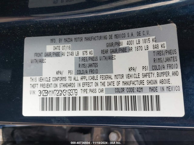 Mazda Mazda3 I Touring 2016 3MZBM1M72GM319379 Image 9