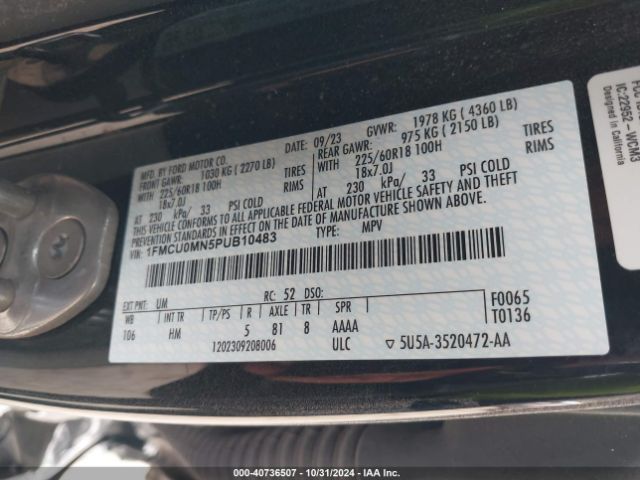 1FMCU0MN5PUB10483 Ford Escape St-line