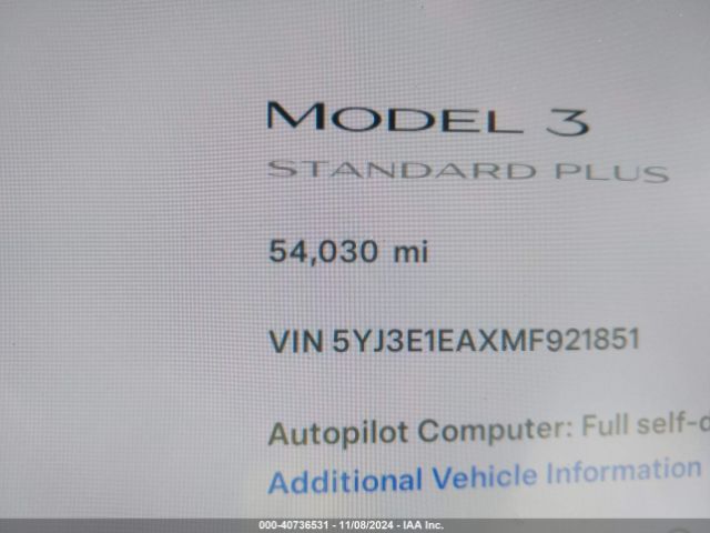 5YJ3E1EAXMF921851 Tesla Model 3 Standard Range Plus Rear-wheel Drive
