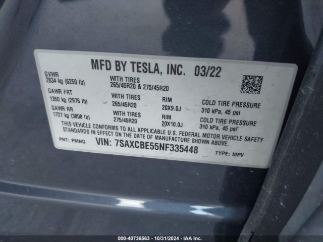 7SAXCBE55NF335448 Tesla Model X Dual Motor All-wheel Drive