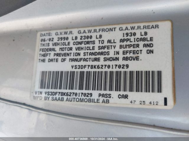 2002 SAAB 9-3 YS3DF78K627017029 Photo 8