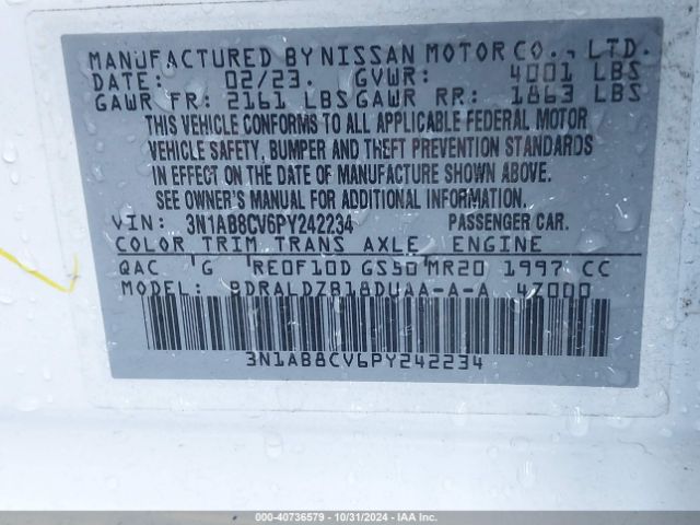 3N1AB8CV6PY242234 Nissan Sentra Sv Xtronic Cvt