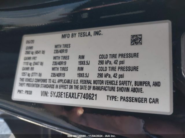 5YJ3E1EAXLF740621 Tesla Model 3 Standard Range Plus Rear-wheel Drive/standard Range Rear-wheel Drive
