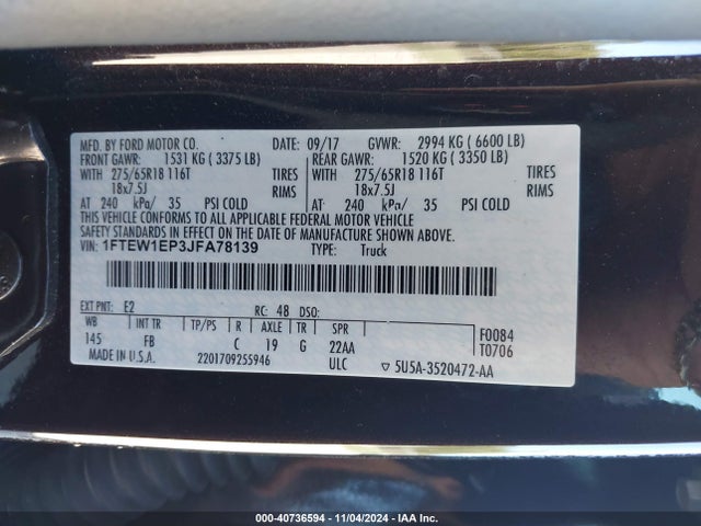 Ford F-150 Xlt 2018 1FTEW1EP3JFA78139 Image 9