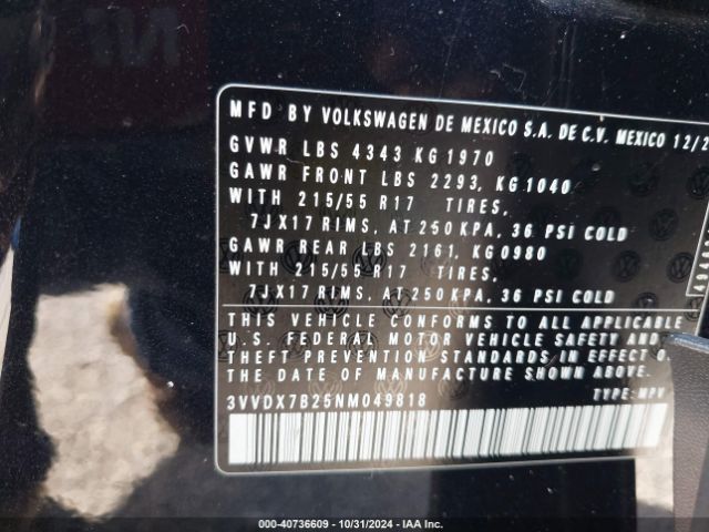 3VVDX7B25NM049818 Volkswagen Taos 1.5t S