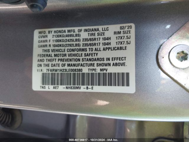 7FARW1H23LE008380 Honda Cr-v 2wd Lx