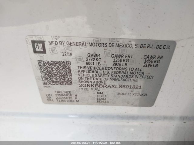 3GNKBBRAXLS601821 Chevrolet Blazer Fwd 1lt