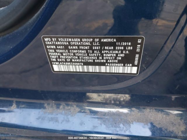 1VWLA7A39KC008978 Volkswagen Passat 2.0t Wolfsburg Edition