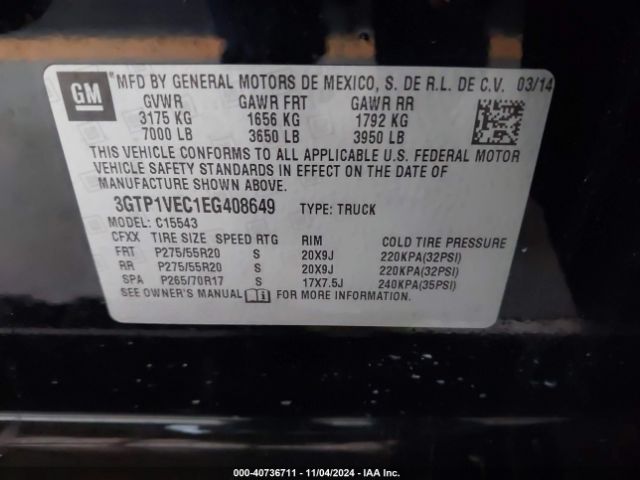 3GTP1VEC1EG408649 GMC Sierra 1500 Slt
