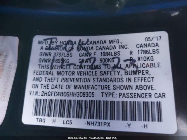 2HGFC4B06HH308305 Honda Civic Lx-p