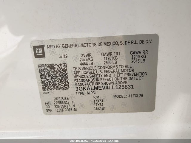 3GKALMEV4LL125831 GMC Terrain Fwd Sle