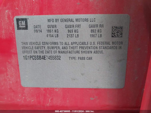 Chevrolet Cruze 1lt Auto 2014 1G1PC5SB4E7455832 Image 9