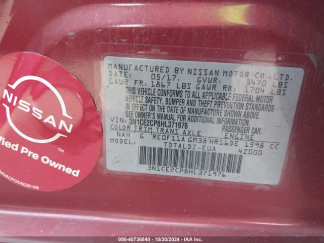 3N1CE2CP8HL371976 Nissan Versa Note Sv