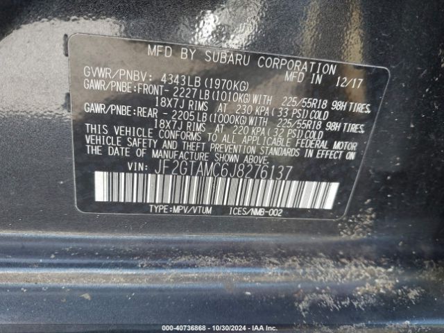 JF2GTAMC6J8276137 Subaru Crosstrek 2.0i Limited