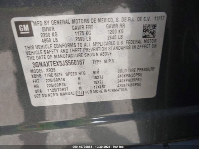 3GNAXTEX5JS560167 Chevrolet EQUINOX LT
