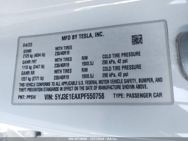 2023 TESLA MODEL 3 5YJ3E1EAXPF550758 Photo 8