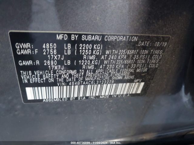 4S4BTAAC6L3123279 Subaru Outback