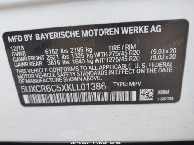 5UXCR6C5XKLL01386 BMW X5 Xdrive40i