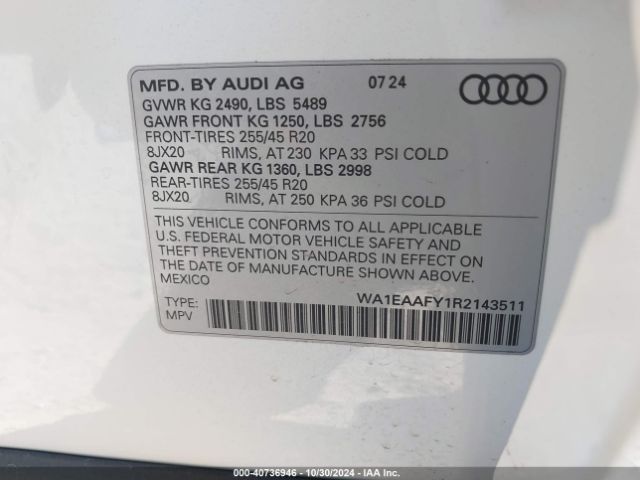 2024 AUDI Q5 WA1EAAFY1R2143511 Photo 8