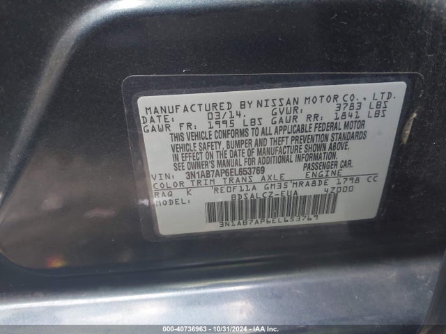 Nissan SENTRA S 2014 3N1AB7AP6EL653769 Image 9