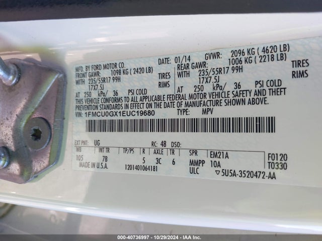 Ford ESCAPE SE 2014 1FMCU0GX1EUC19680 Image 9