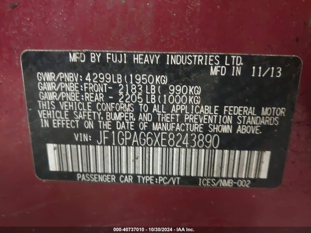 JF1GPAG6XE8243890 Subaru Impreza 2.0i Limited