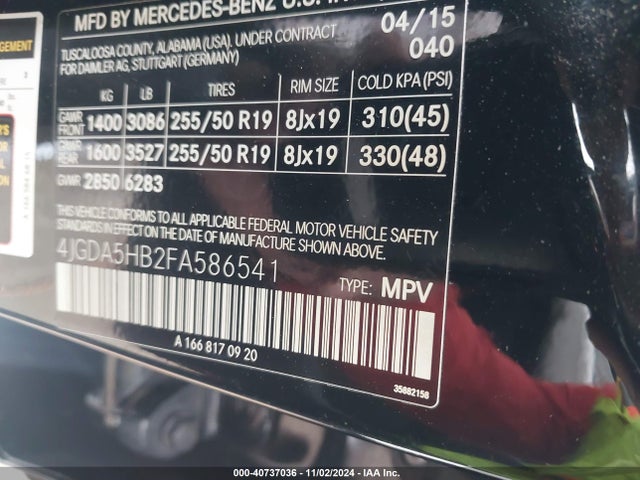 4JGDA5HB2FA586541 Mercedes-Benz Ml 350 4matic