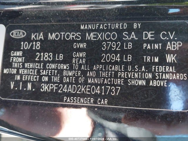 KIA Forte Lxs 2019 3KPF24AD2KE041737 Image 9