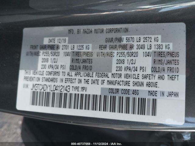 JM3TCADY1L0412143 Mazda Cx-9 Grand Touring