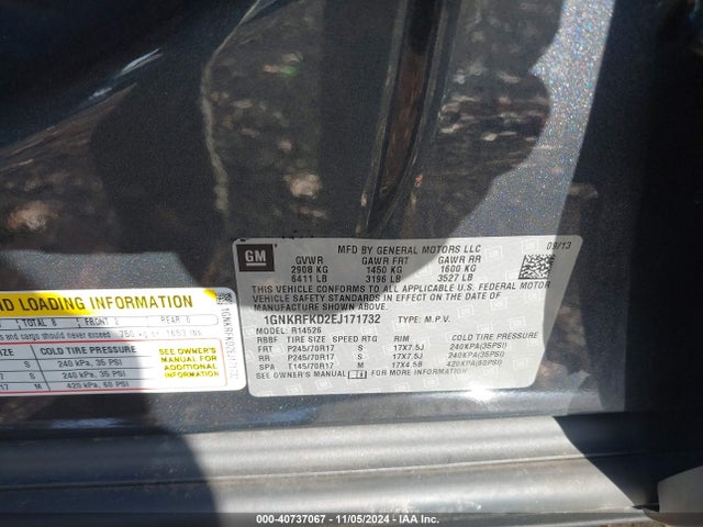 Chevrolet Traverse Ls 2014 1GNKRFKD2EJ171732 Image 9