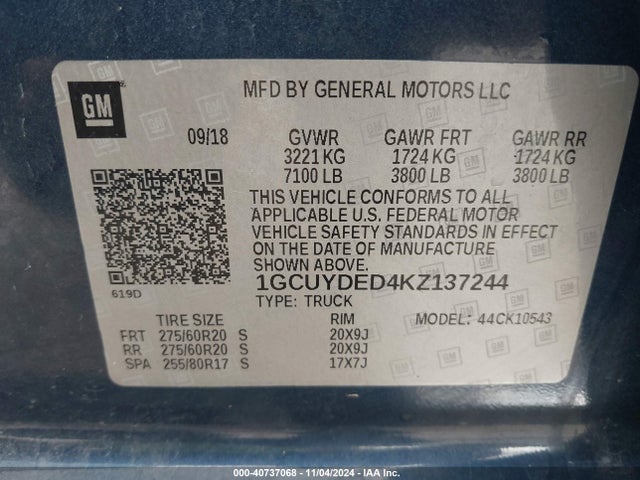 Chevrolet Silverado 1500 Lt 2019 1GCUYDED4KZ137244 Image 9