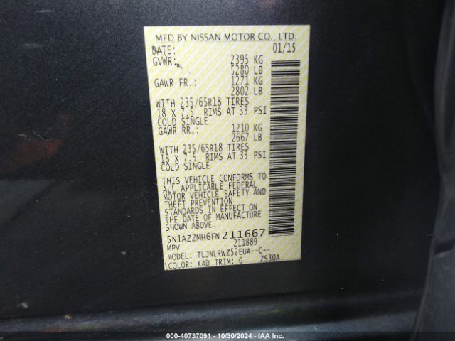 5N1AZ2MH6FN211667 Nissan MURANO SL