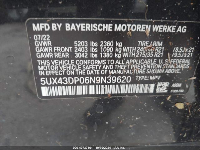 5UX43DP06N9N39620 BMW X3 Sdrive30i