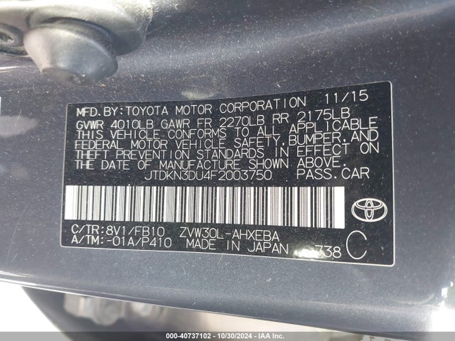 JTDKN3DU4F2003750 Toyota Prius Two