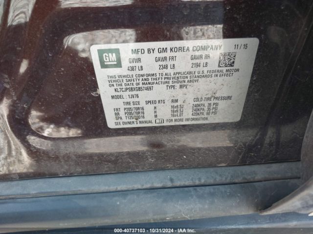 Chevrolet Trax Lt 2016 KL7CJPSBXGB574697 Image 9