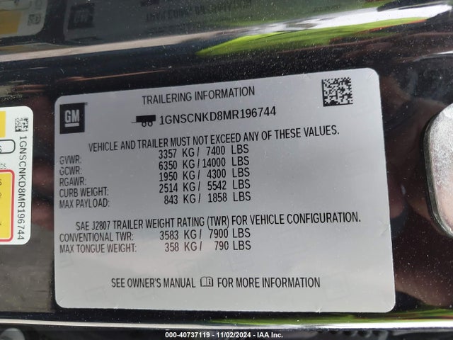 Chevrolet Tahoe 2wd Lt 2021 1GNSCNKD8MR196744 Image 9