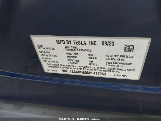 7SAXCDE58PF417253 Tesla Model X Dual Motor All-wheel Drive/standard Range