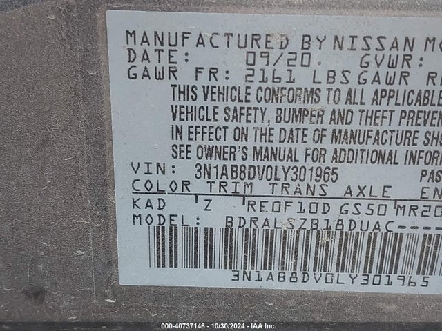 Nissan Sentra Sr Xtronic Cvt 2020 3N1AB8DV0LY301965 Image 9