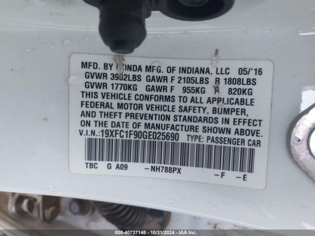 19XFC1F90GE025690 Honda Civic Touring