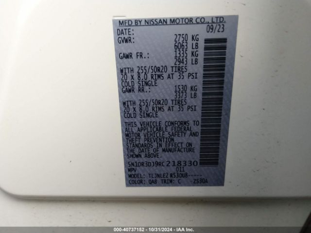 5N1DR3DJ9RC218330 Nissan Pathfinder Platinum 4wd