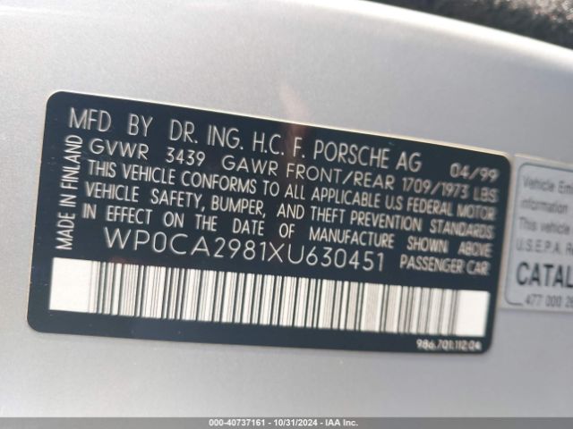 1999 PORSCHE BOXSTER WP0CA2981XU630451 Photo 8