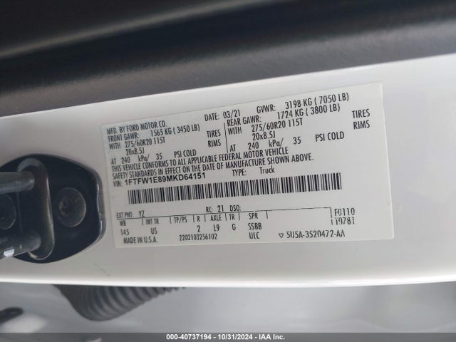 Ford F-150 Xlt 2021 1FTFW1E89MKD64151 Image 9