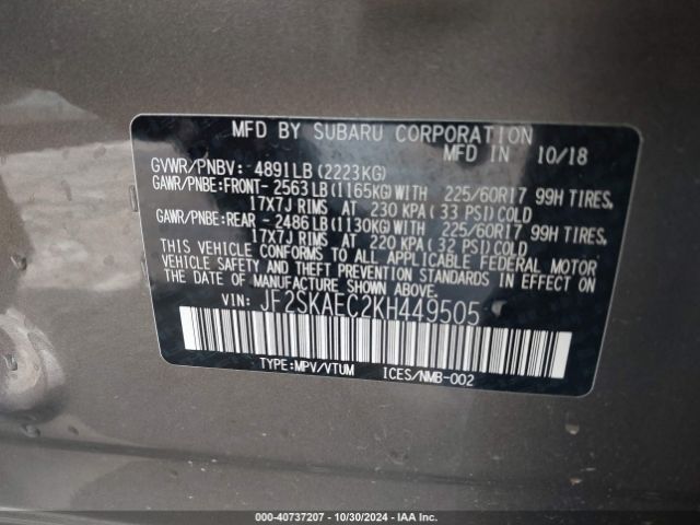 JF2SKAEC2KH449505 Subaru Forester Premium