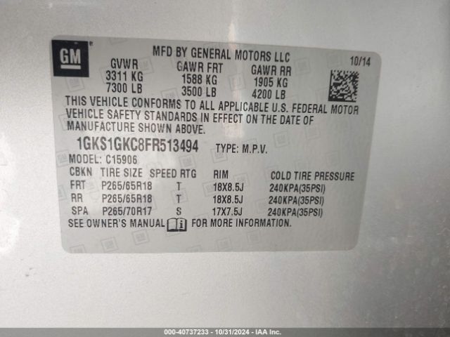 1GKS1GKC8FR513494 GMC Yukon Xl 1500 Sle