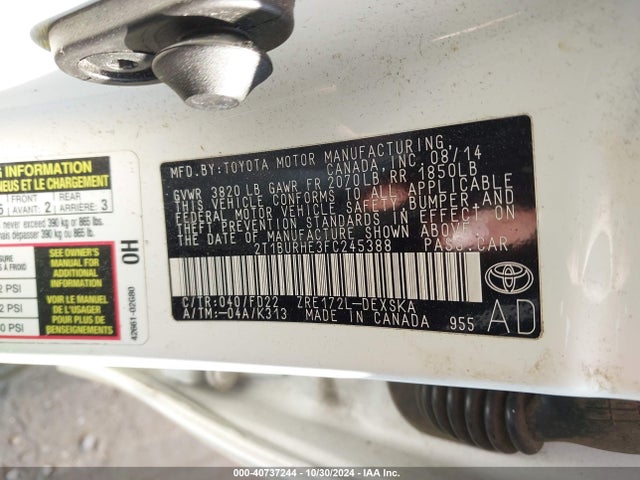 Toyota Corolla S Plus 2015 2T1BURHE3FC245388 Image 9