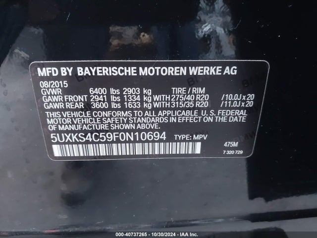 5UXKS4C59F0N10694 BMW X5 Xdrive35d