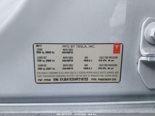 5YJSA1E2XHF216733 Tesla Model S 100d/60d/75d/90d/p100d